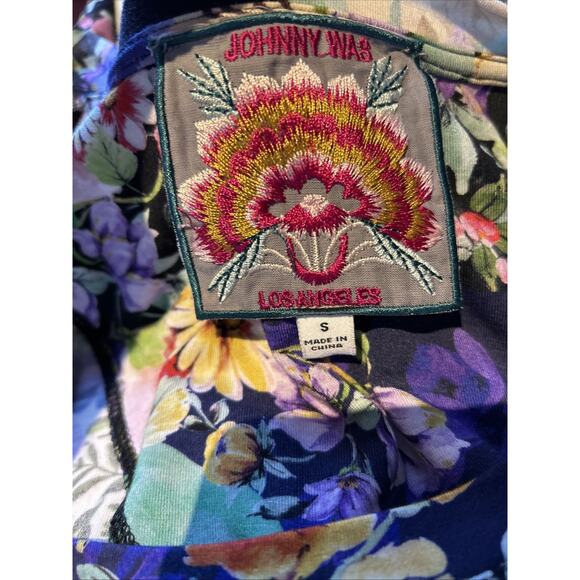 JOHNNY WAS LA Floral Patchwork Print Viscose Bamboo/Spandex Stretch Tee S loose - Picture 14 of 16